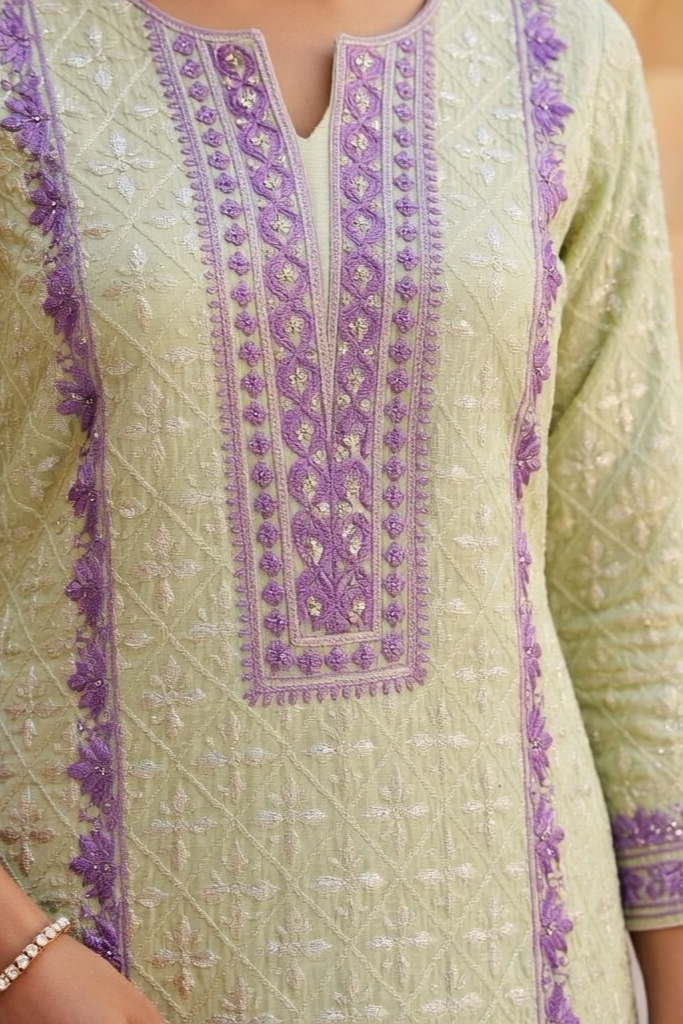 White Chanderi with Chikankari Suit with dupatta - Image 6